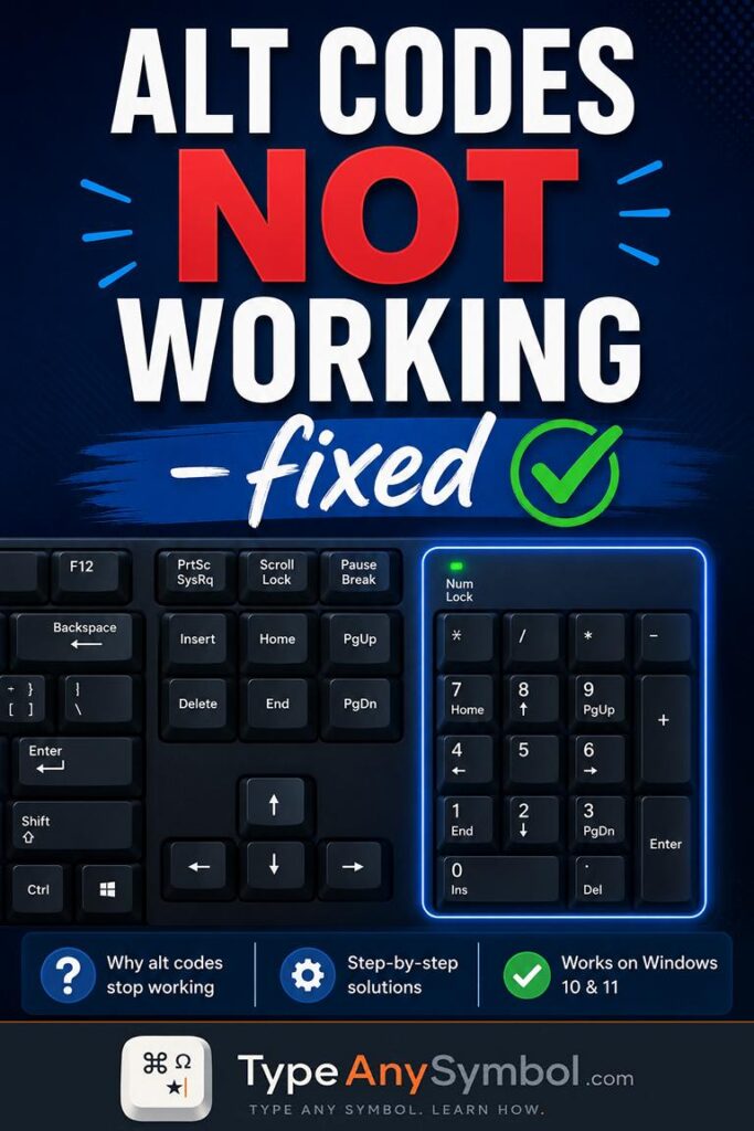 Numeric keypad and Num Lock key used for Windows Alt codes